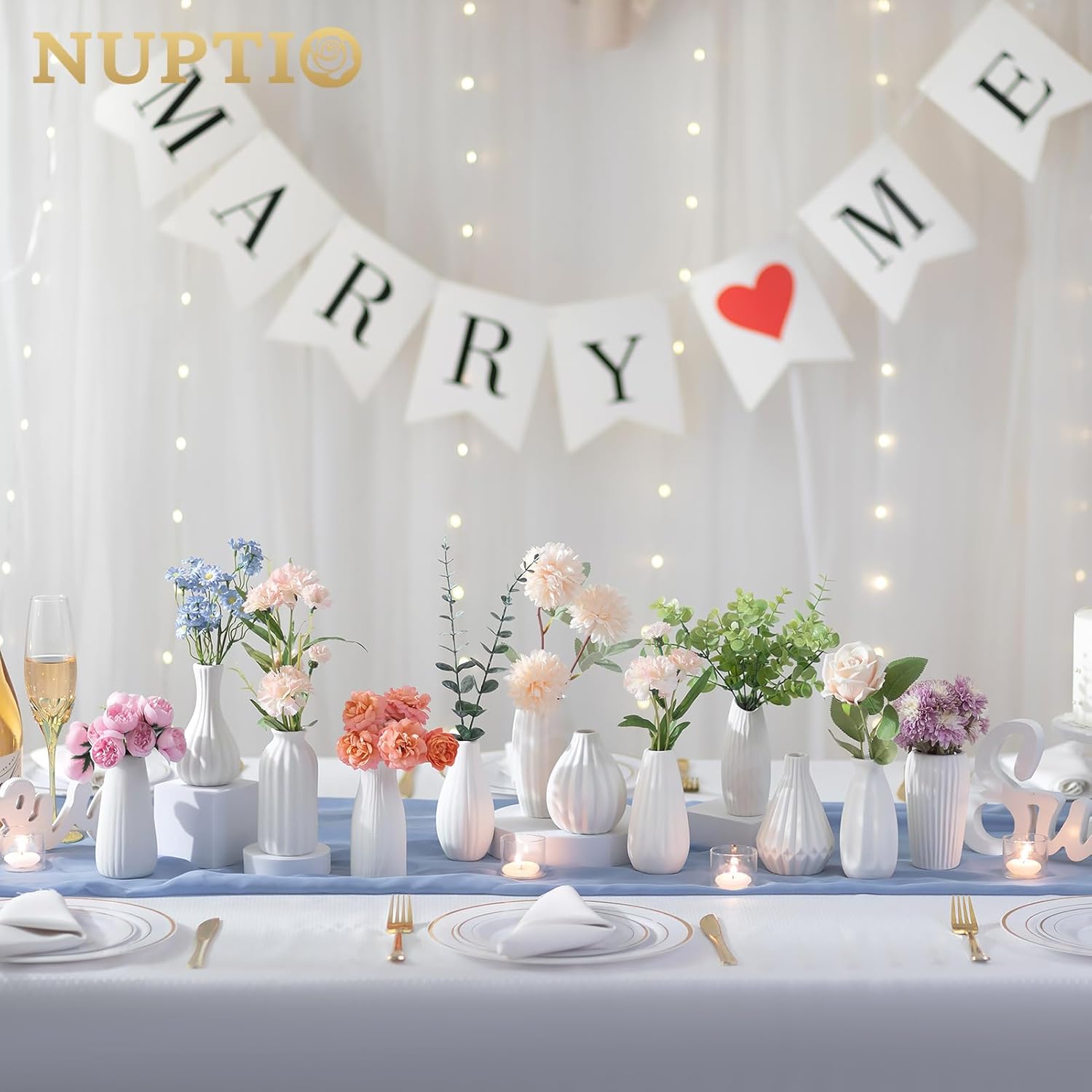White Ceramic Vase for Table Decor: NUPTIO Small Bud Vases for Flowers - Set of 12 Centerpiece Table Decorations for Wedding Dining Room Christmas Home