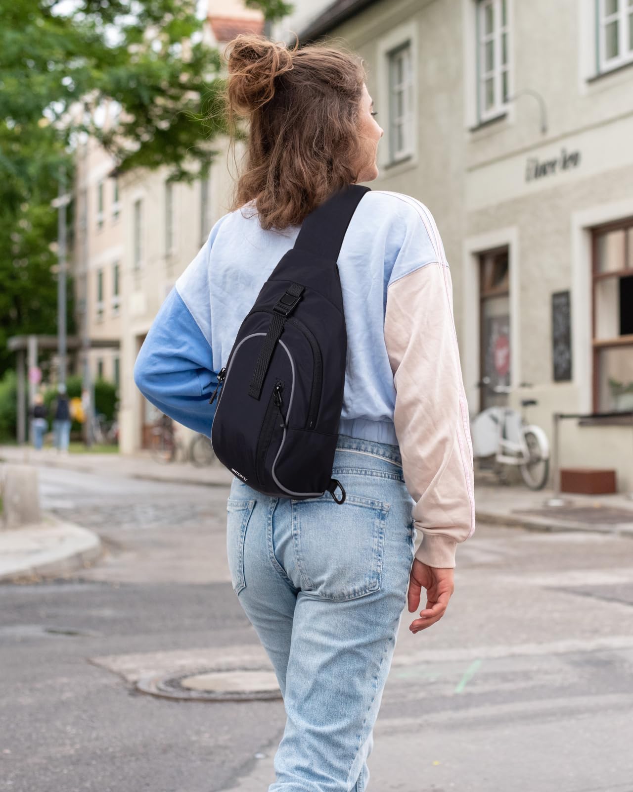 WATERFLY Torba na klatkę piersiową, torba na ramię, męska, mała torebka męska, torebka Sling Bag, damska torba listonoszka, crossbody, do uprawiania sportów na świeżym powietrzu, podróży, jazdy na