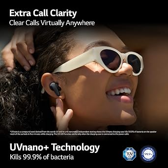 LG Tone Free T60Q - Hybrid Active Noise Cancelling True Wireless Bluetooth Uvnano+ Earbuds