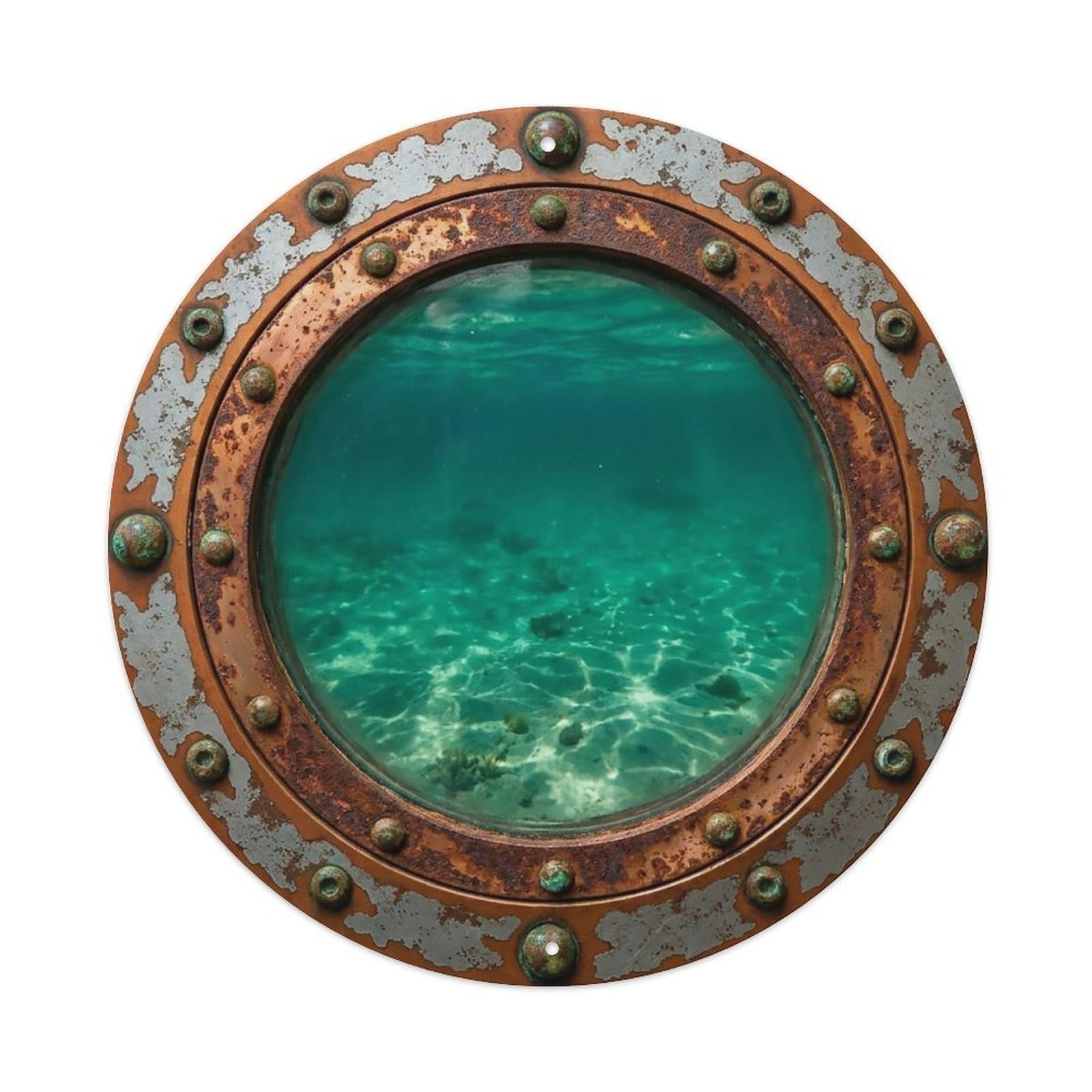 Vintage Porthole Malachite Green Nautical Window View Metal Tin Sign
