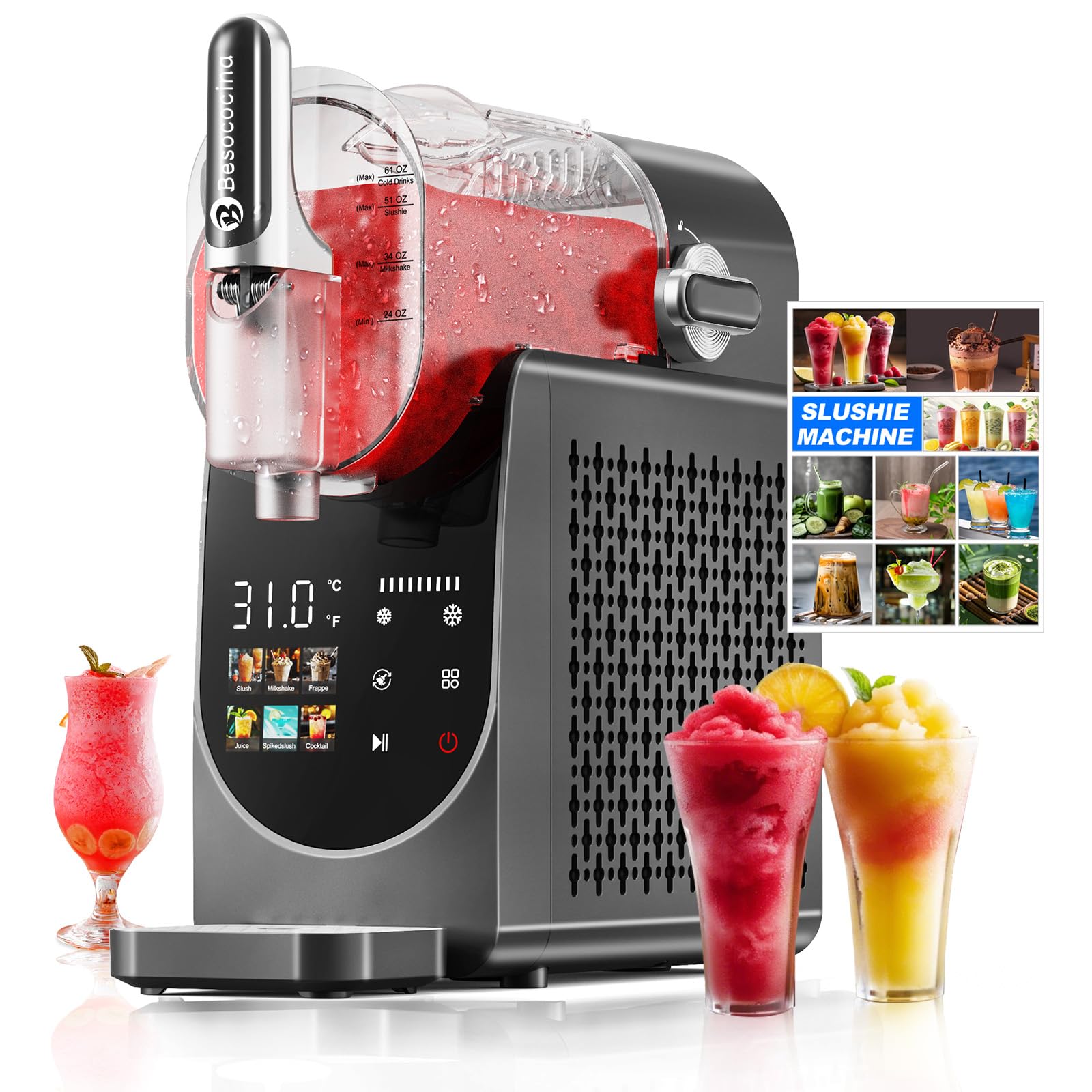 Slushie-Maschine 2,381.4 g, Slushy Maschine für Zuhause, Gefrorene Getränkemaschine mit One-Touchscreen, 6 voreingestellte Programme, Auto Clean, Spülmaschinenfeste Teile | für Margaritas, Frappés