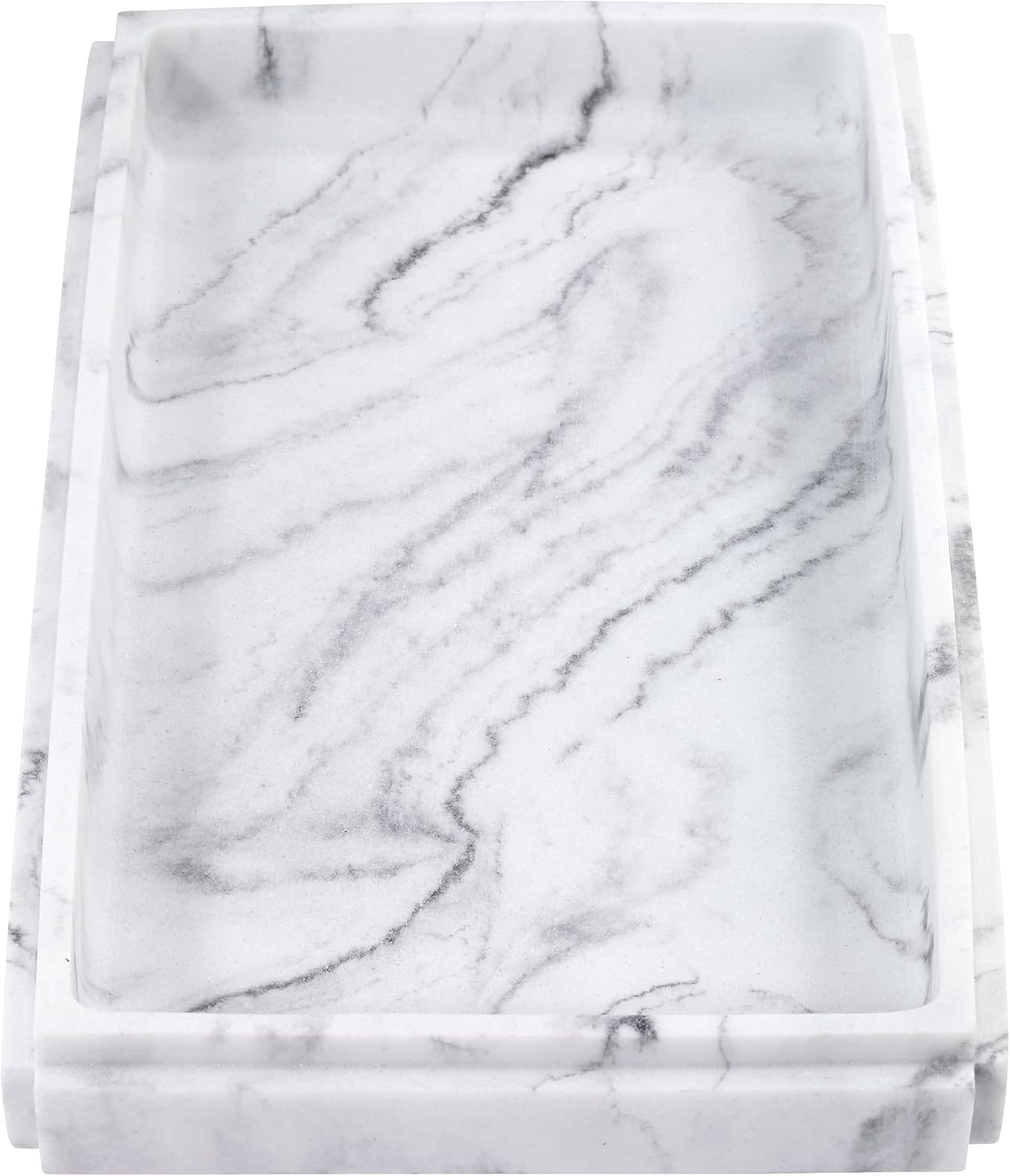 Gray and White Marble Look Resin Vanity Tray