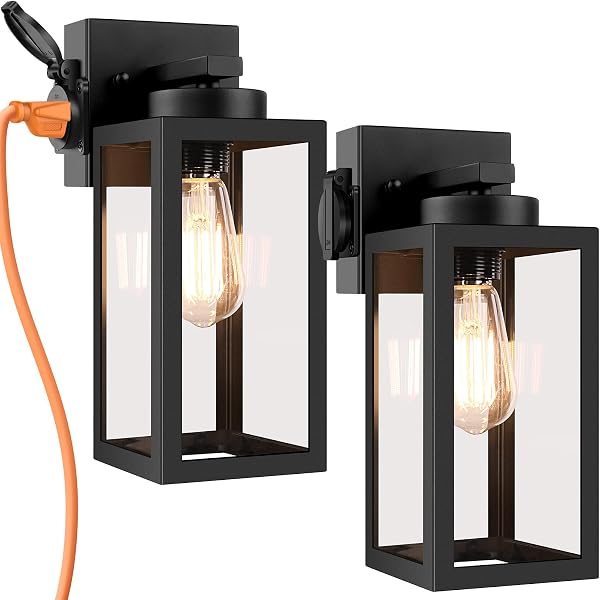 Bdrofn 2-Pack Dusk to Dawn Outdoor Light Fixtures,Outdoor Wall Lights with Outlet Sensor,Black Exterior Porch Lights Wat