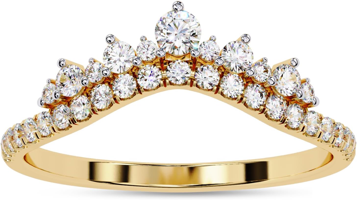 SAVEARTH DIAMONDS Crown Chevron Curved Engagement Rings for Women, Round Cut Lab Created Moissanite V Shape Wedding Band Ring in 10K / 14K Solid Gold or 14K Gold Plated 925 Sterling Silver