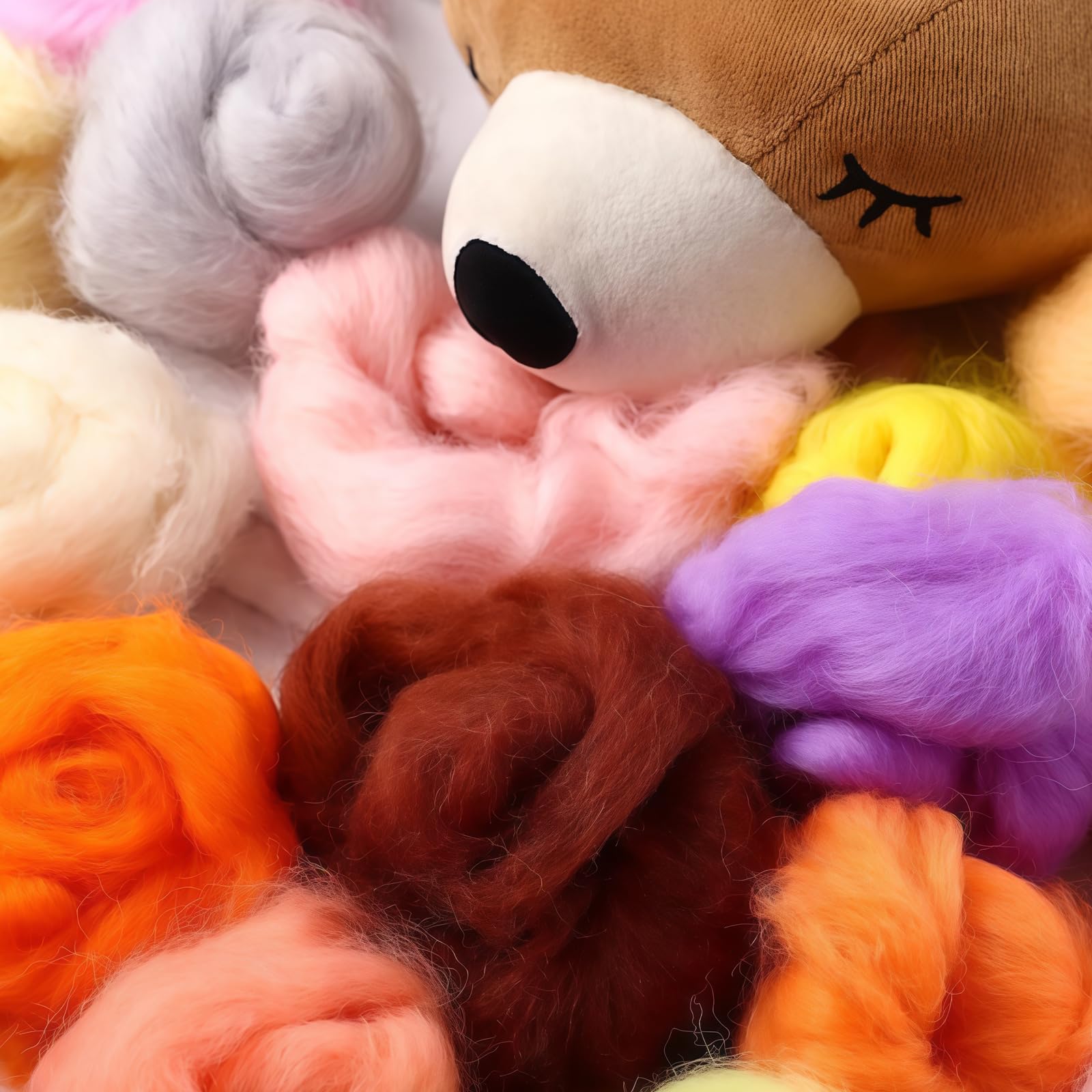 Filzwolle 100 Farben Set: 300g Märchenwolle mit Naturfasern für Nassfilzen & Trockenfilzen, Premium Filzwolle Set zum Filz Basteln für Handwerksliebhaber DIY Handwerk (zufällige Farbe)
