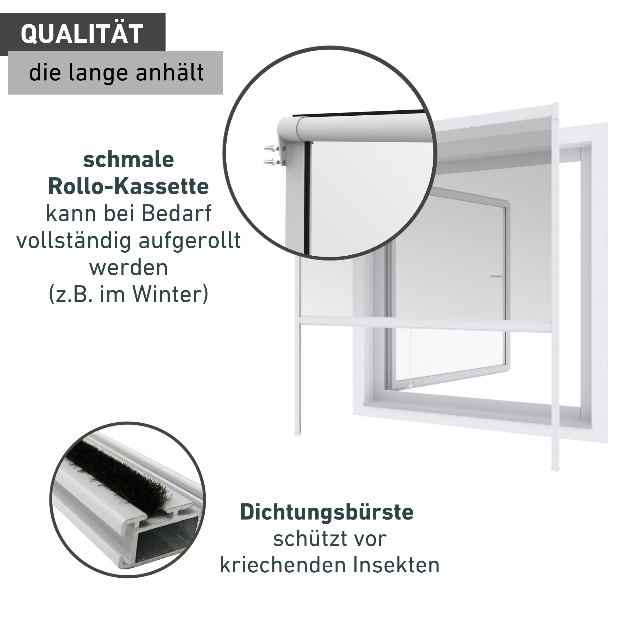 Windhager Insektenschutz Basic Rollofenster Alu, Insektenschutzrollo, Fliegengitterrollo, Selbstbausatz 160 x 160cm, weiß, 04502