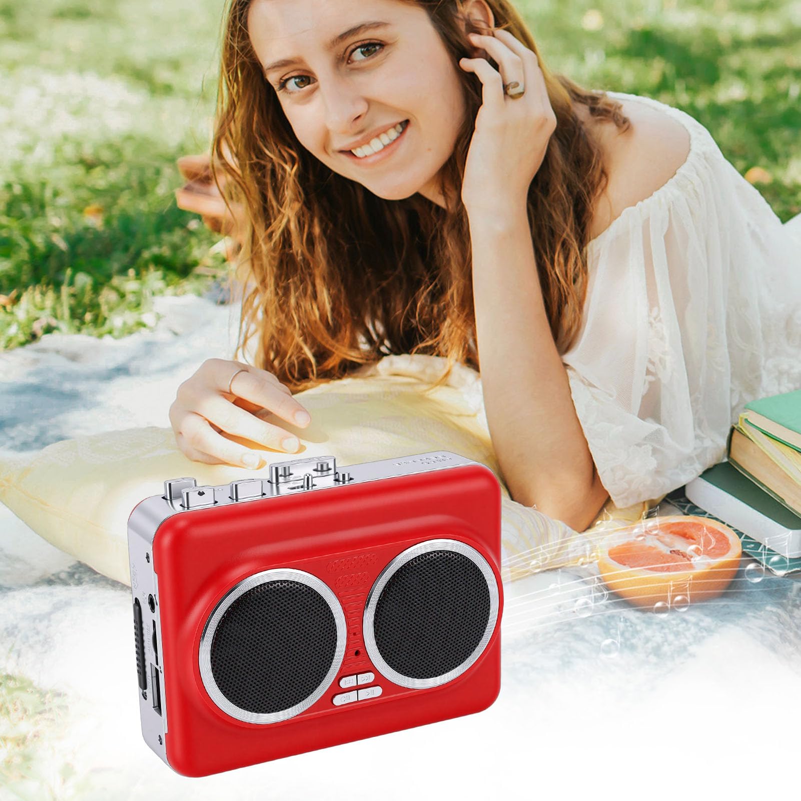 Generic Lettore di Cassette Portatile con Doppi Altoparlanti e Conversione USB per Amanti della Musica, Plastica Rossa, Design Compatto
