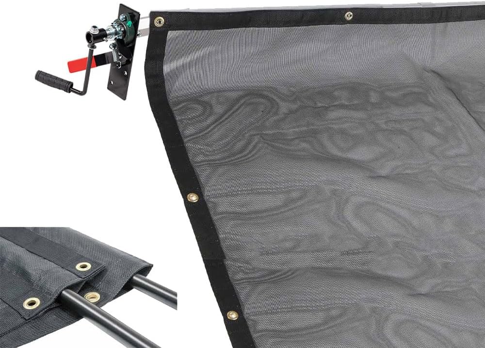 Mytee Products Manual Cab Level Hand Crank Tarp Roller Kit for Dump Trucks Trash Hauler with 7' x 16' PVC Mesh Tarp (Double Pocket)