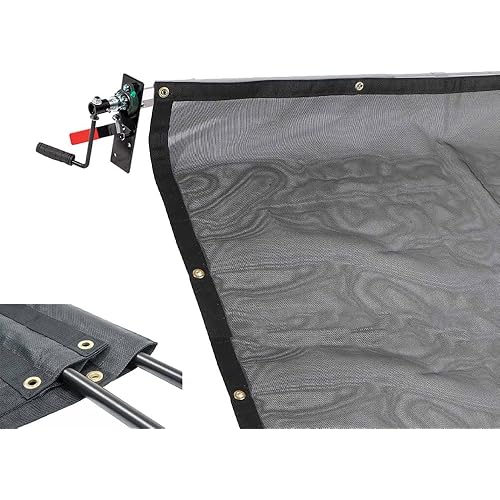 Mytee Products Manual Cab Level Hand Crank Tarp Roller Kit for Dump Trucks Trash Hauler with 7'6" x 16' PVC Mesh Tarp Double Pocket