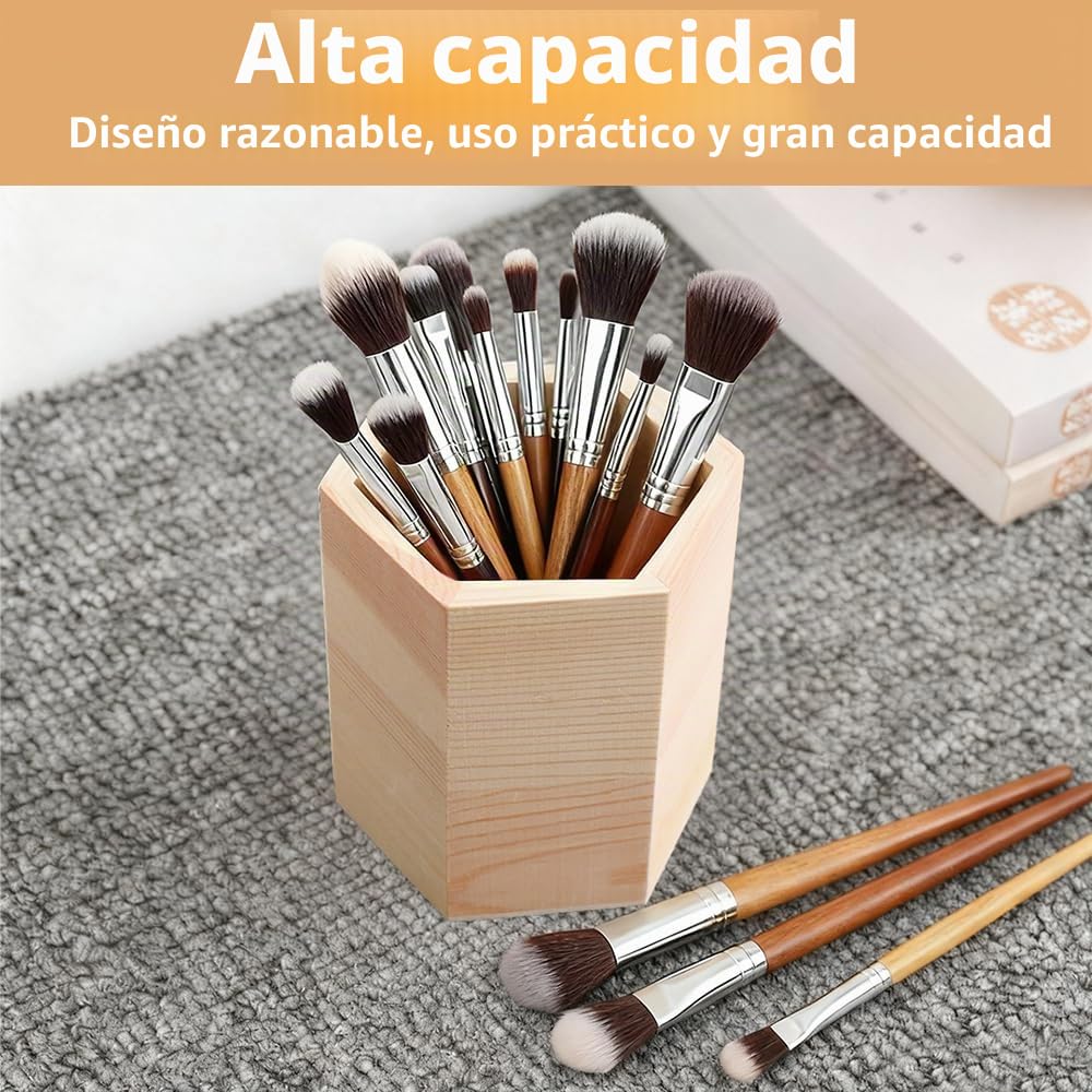 3 Piezas Madera Portalápices PortaláPices De Madera GeoméTricos | Cilindro Hexágono Cuadrado Para Papelería Brochas de Maquillaje Escritorios Ideal para estudiantes y profesionales de oficina