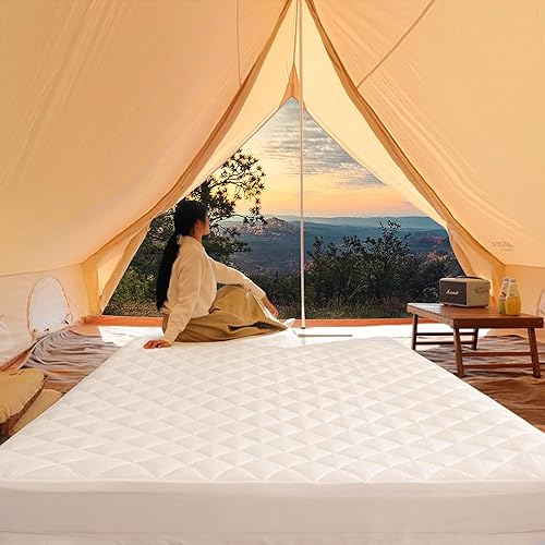 Miniatura 7 de HOMBYS Protector de colchón de aire tamaño Queen, funda de colchón de aire acolchada suave, transpirable y silenciosa con bolsillo profundo, se