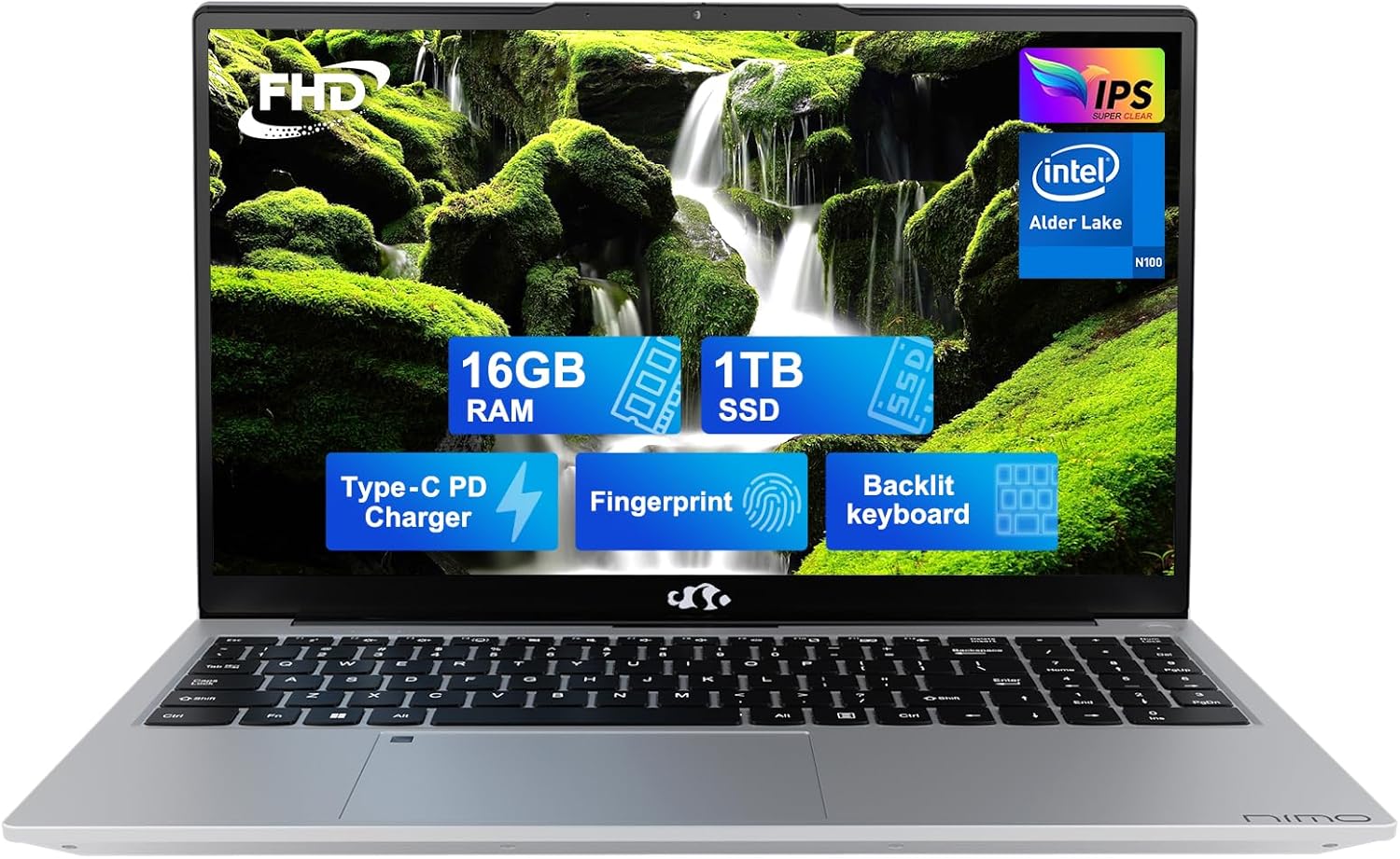 NIMO 15.6 IPS FHD-Laptop, 16GB RAM 1TB SSD Intel Pentium Quad Core N100 (Beat to i3 1115G4 Up to 3.4GHz) Laptop-Computer with Fingerprint Backlit Keyboard Type-C 65W Sliver (Renewed)