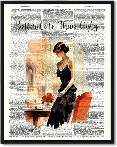 Susie Arts 8X10 Unframed Inspirational Wall Art Better Late Than Ugly Dressing Room Inspirational Quote Vintage Dictionary Art Print Boho Farmhouse