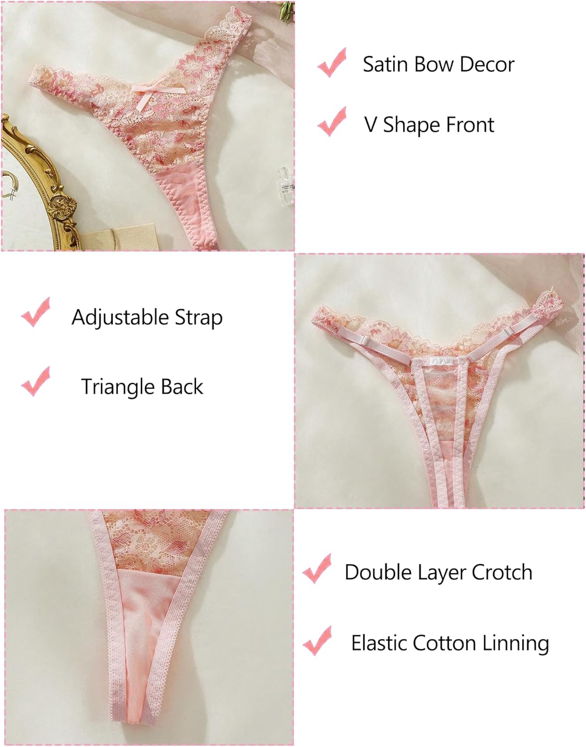 Avidlove Women Sexy Underwear Lace G-string Exotic Lingerie Panties V-Shape Cheeky Tangas with Bow Decor - Image 5