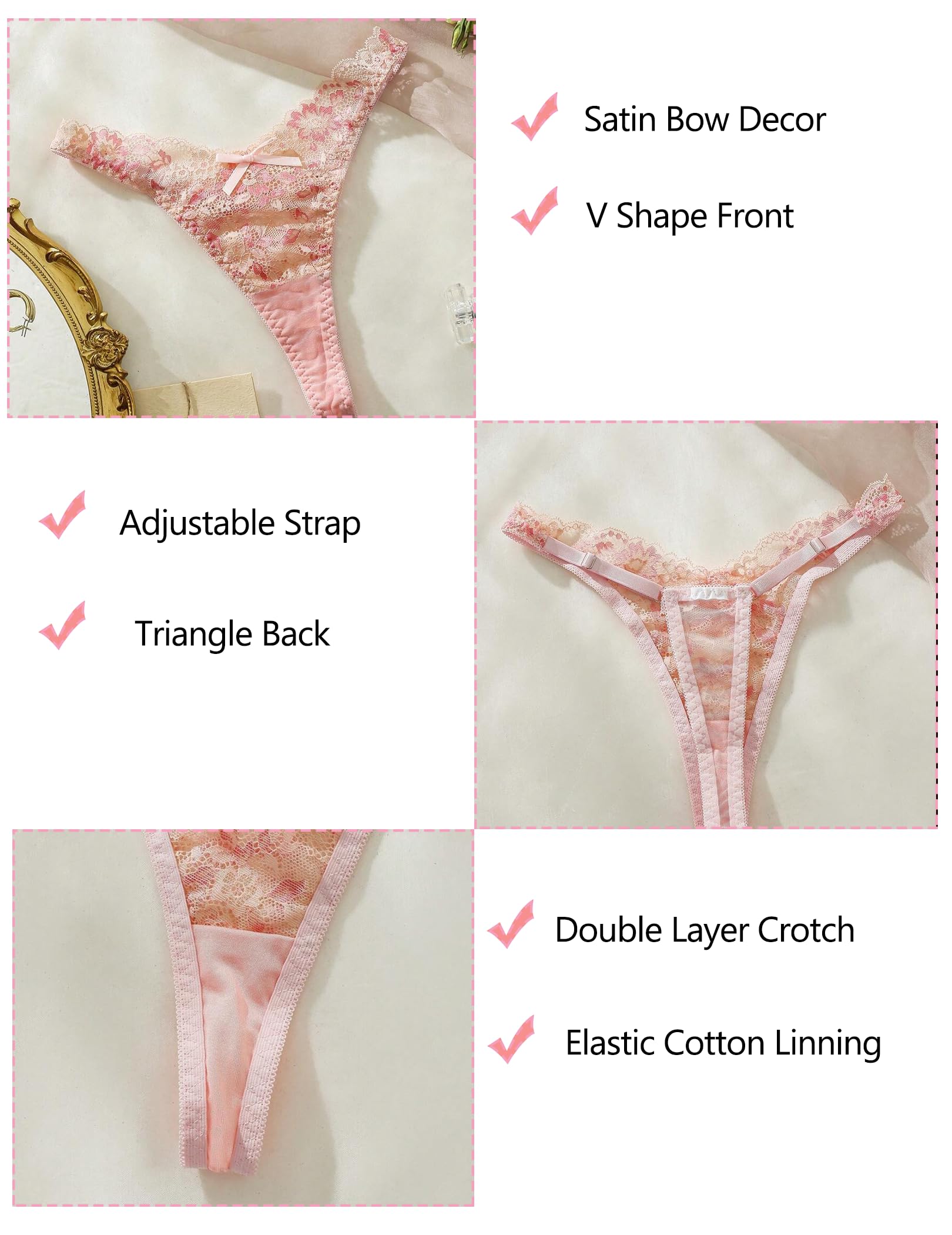 Avidlove Ropa interior sexy para mujer, tanga exótica, tangas exóticas en forma de V con decoración de lazo