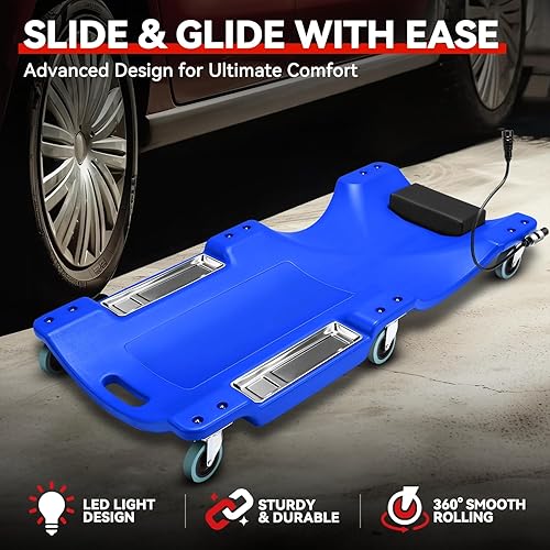 Miniatura 9 de Auto Dynasty Enredadera mecánica de 40 pulgadas, reparación de garaje automotriz de perfil bajo bajo con reposacabezas acolchado, plástico, rojo