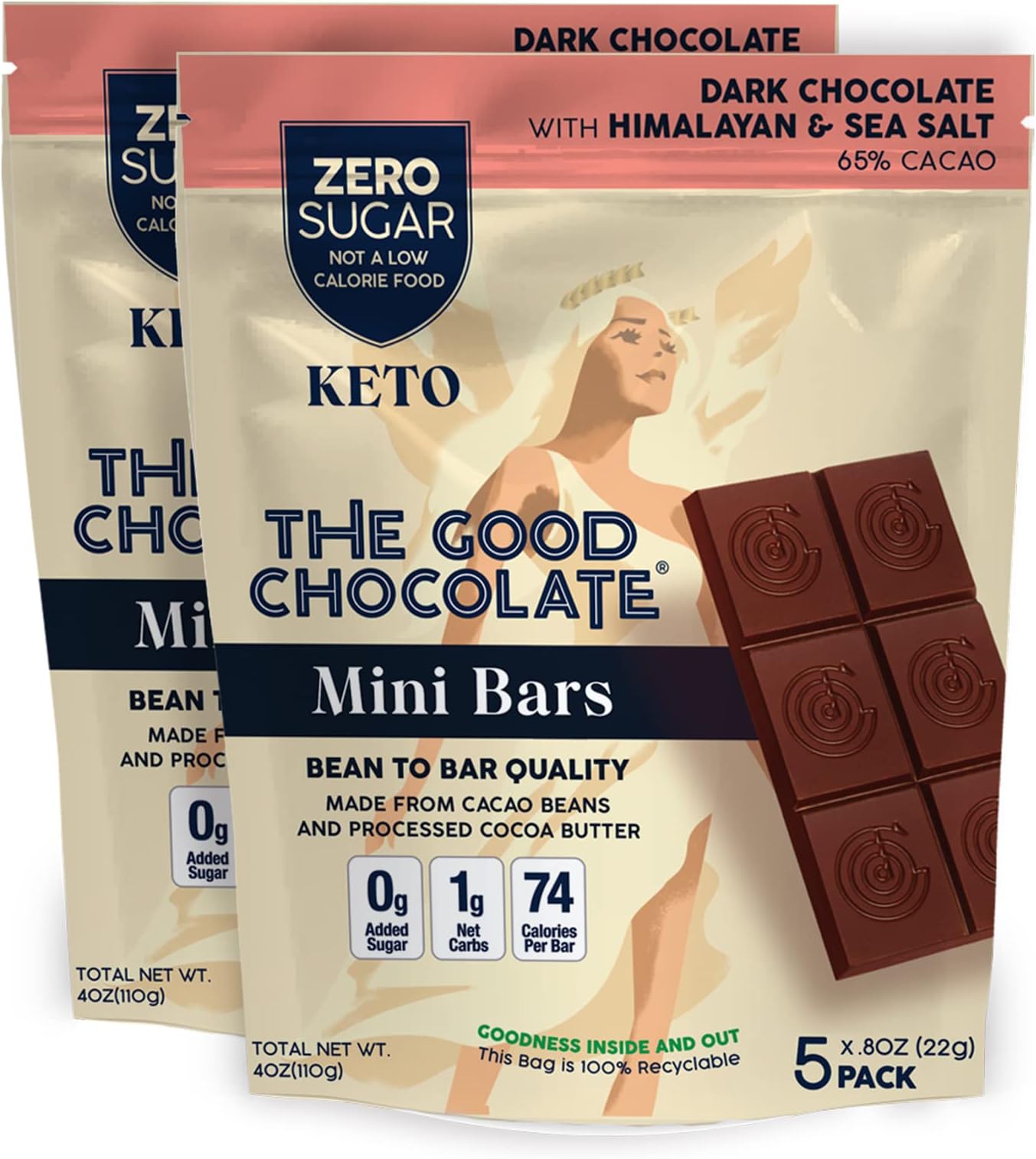 Mini Himalayan Salt Chocolate Bars with Zero Sugar & Lower Net Carb - Keto Chocolate Bar Offers Lower Calorie Chocolate Candy - All Natural Non-GMO (Pack of 10)