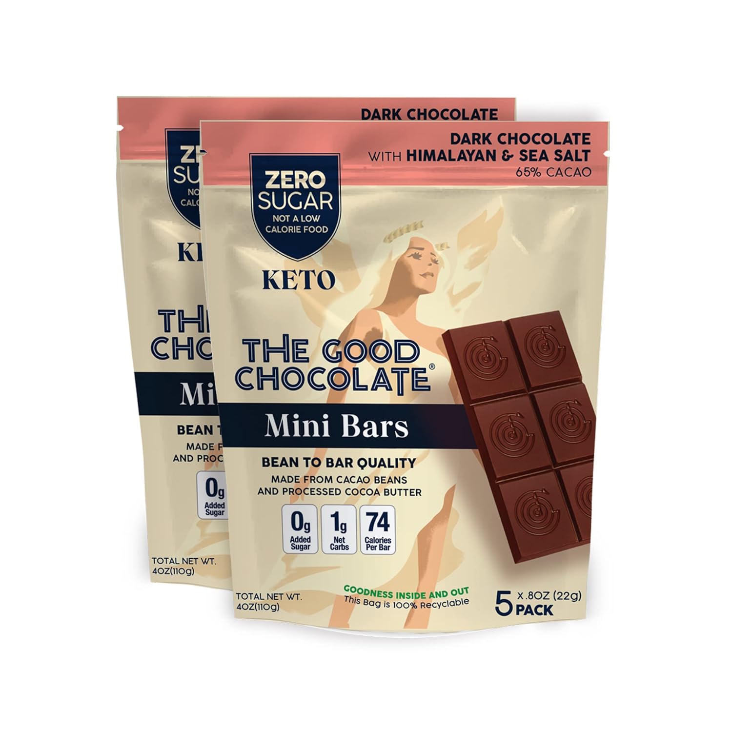 THE GOOD CHOCOLATE - Mini Himalayan Salt Chocolate Bars with Zero Sugar & Lower Net Carb - Keto Chocolate Bar Offers Lower Calorie Chocolate Candy - All Natural Non-GMO (Pack of 10)