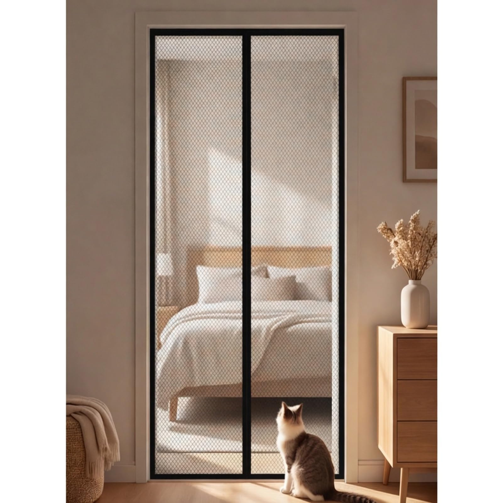 Goutui Black Magnetic Fly Screens 173 X 263 Cm Frame Hook & Loop Hundreds Of Sizes Fly Insect Screen Door Keep Bugs Out & Lets Fresh Air In Easy To Install Without Drilling,