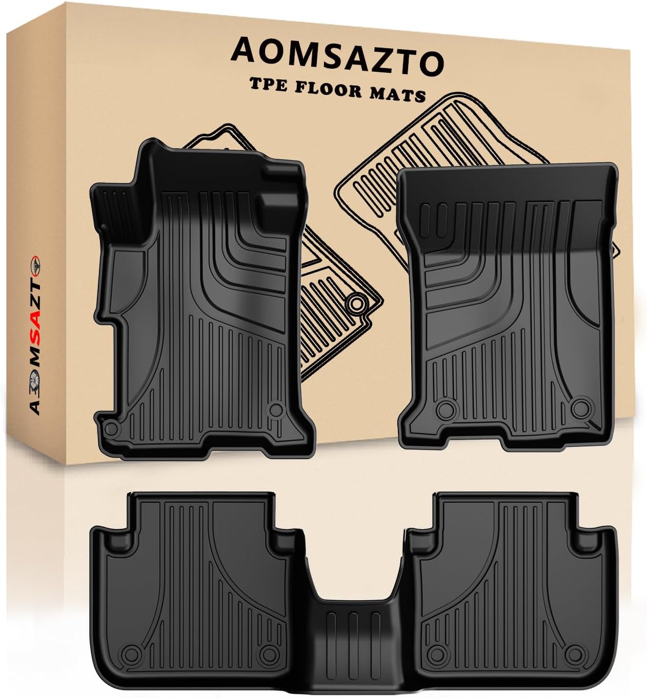 All Weather Floor Mats Compatible with Honda Accord 2017 2016 2015 2014 2013, AOMSAZTO Rubber Floor Liners for 2013-2017 Accord Sedans, 1st & 2nd Row All-Round Protection, Black 1) 2013-2017 Accord | Floor Mats