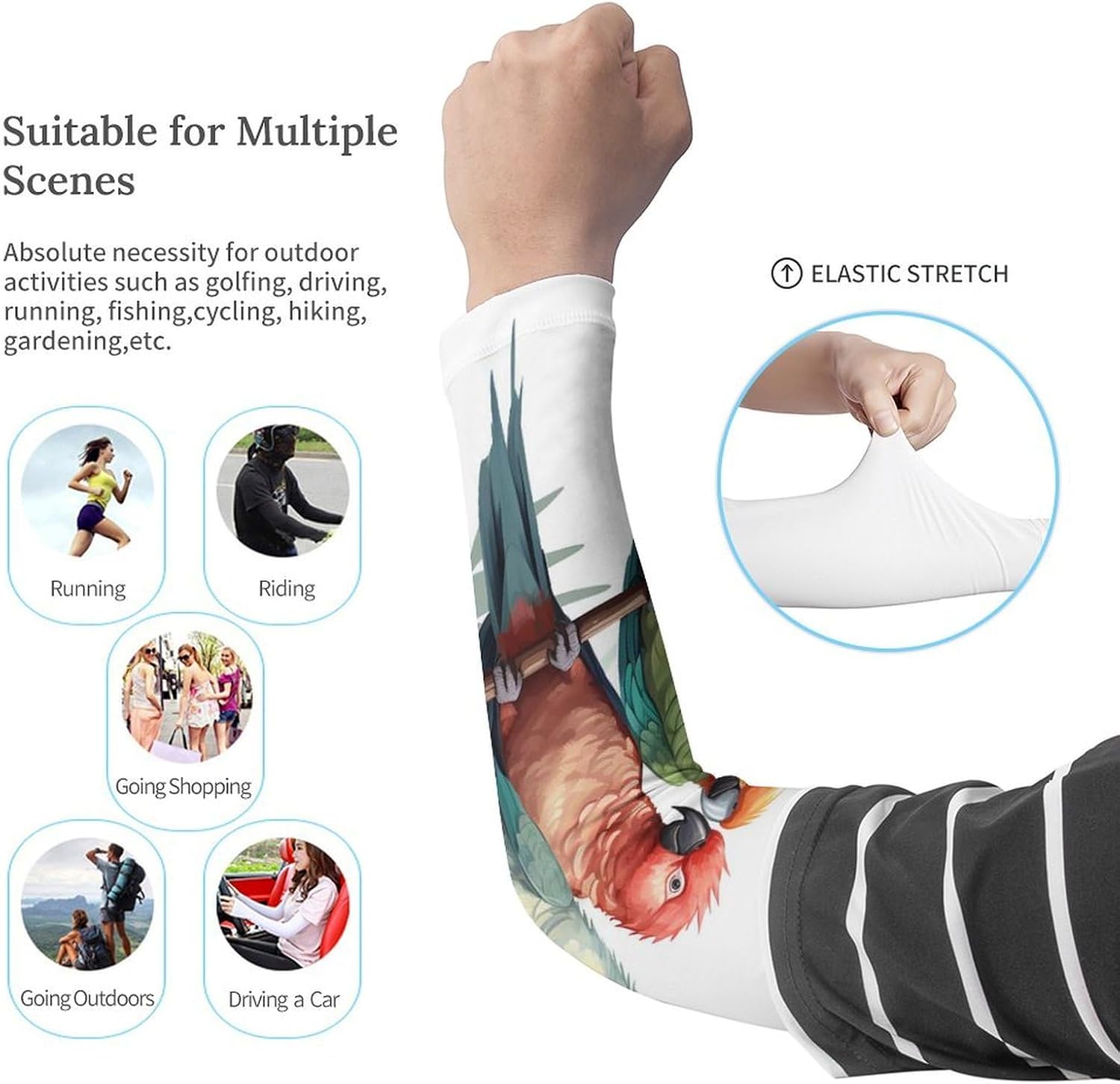 Colorful Parrots On Tree Arm Sleeves for Men Women Sun Protection Sleeves Cooling Compression Arm Covers for Sport