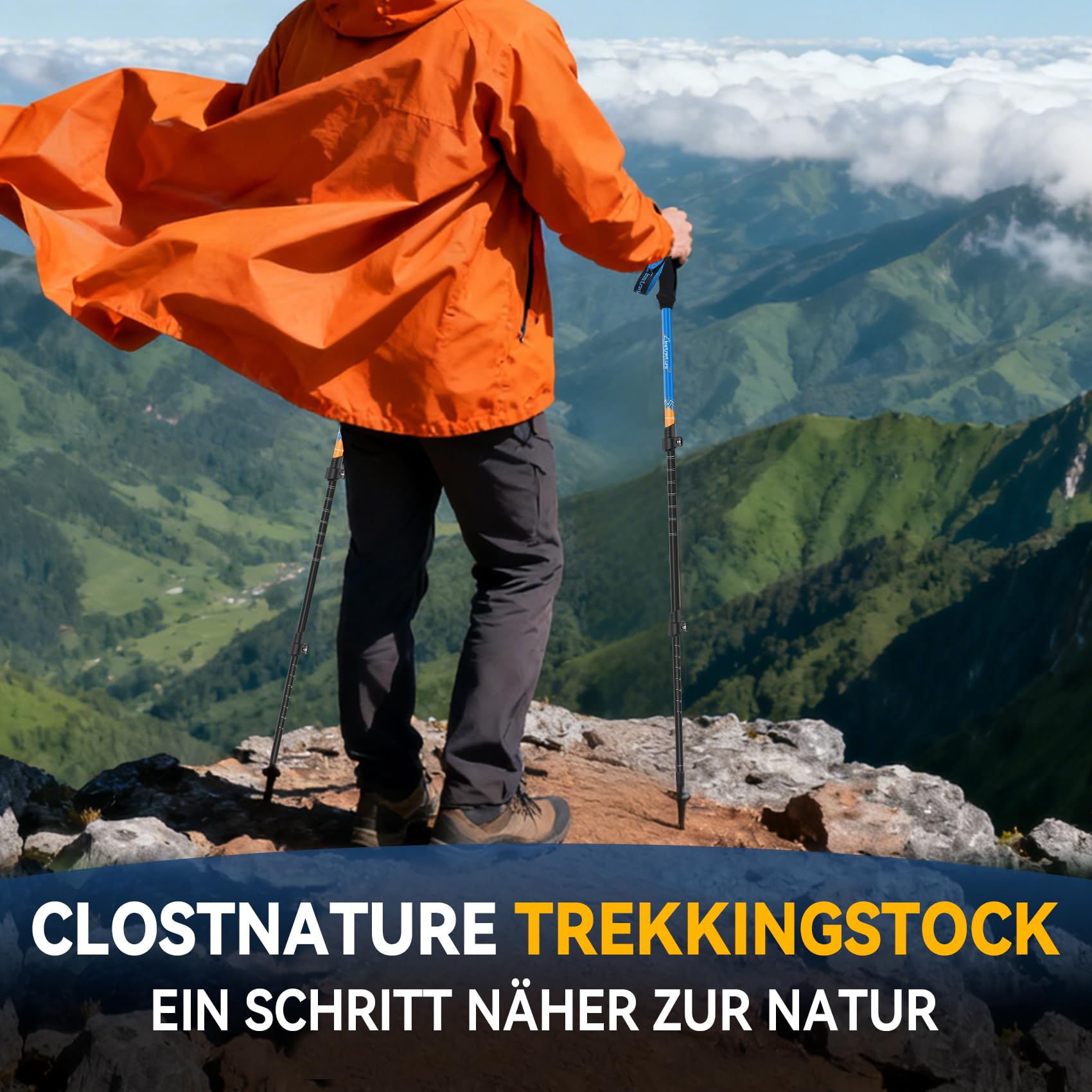 Clostnature Wanderstöcke Teleskop Aluminium - Nordic Walking Stöcke für Damen und Herren, 58-135cm Leichte Trekkingstöcke Ausziehbar für Trekking und Wandern(2 Stück), Verstellbarer Wanderstock