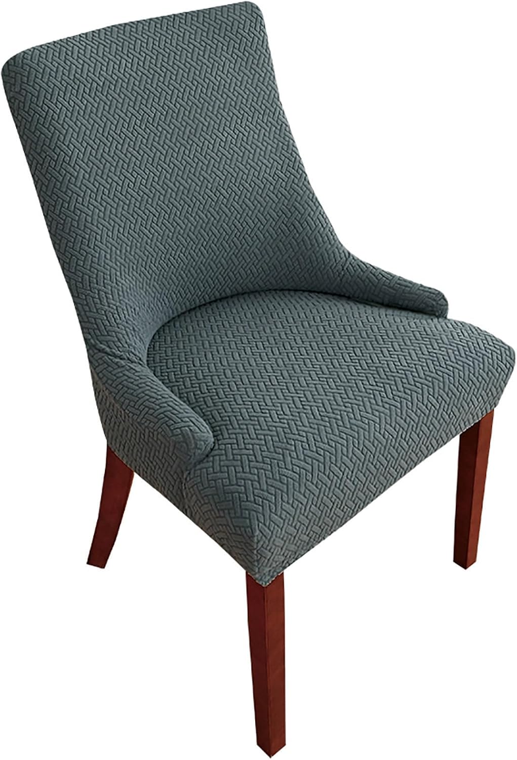 Wingback Side Chair Slipcover 1 Pack, Stretch Wingback Chair Cover Slipcover Reusable Kitchen Dining Chair Covers Washable Sloping Armchair Cover-Dark Grey-Set of 1