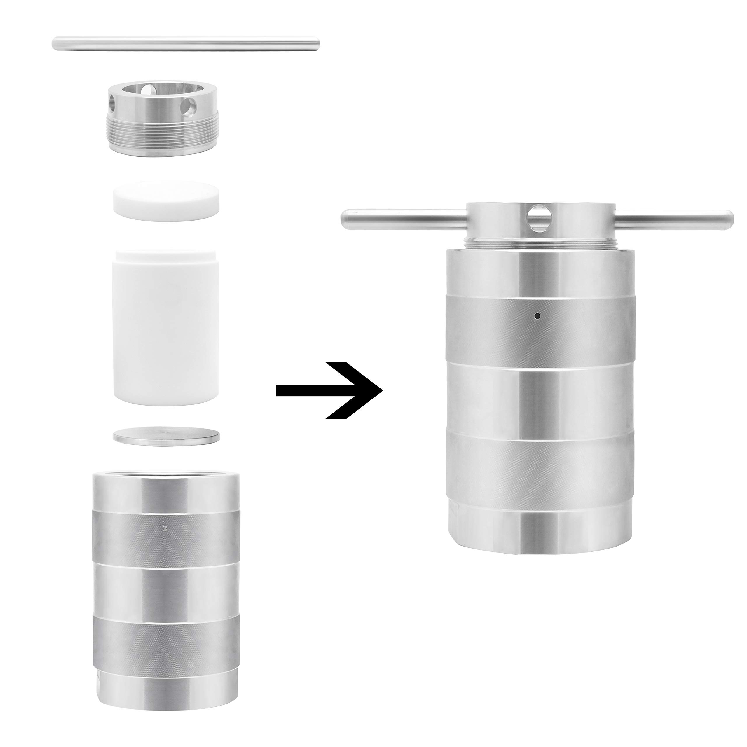 Huanyu Autoclave de síntesis hidrotermal 240°C 6MPa Reactor de alta presión de acero inoxidable 304 núcleo interior de PTFE para ácido fuerte, disolvente orgánico, material insoluble (200ml)