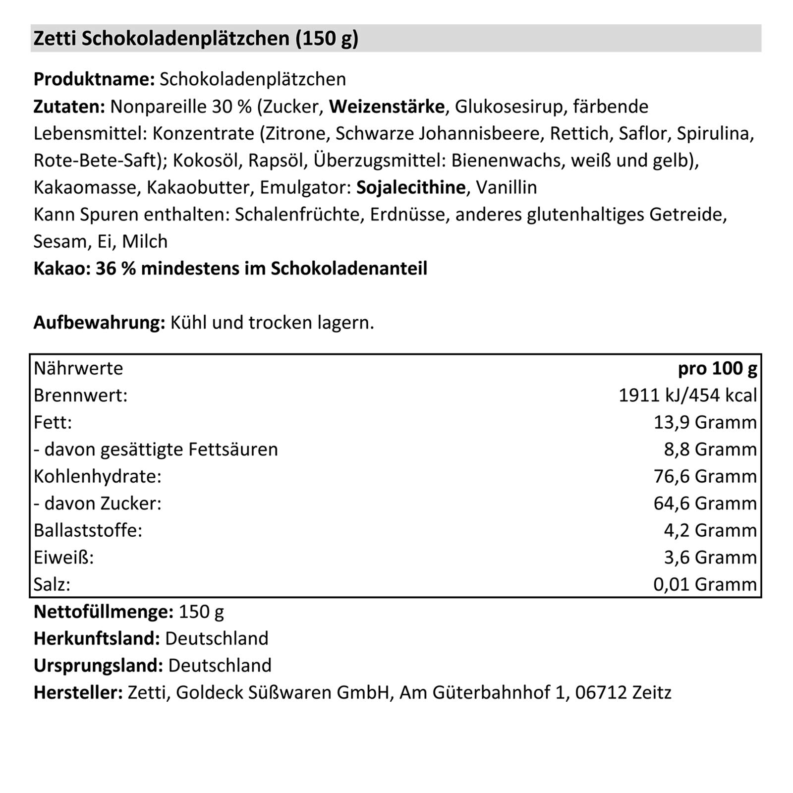 30er Pack Zetti Schokoladenplätzchen (30 x 150 g) mit Nonpareille bestreut knackig schokoladig ohne künstliche Farbstoffe