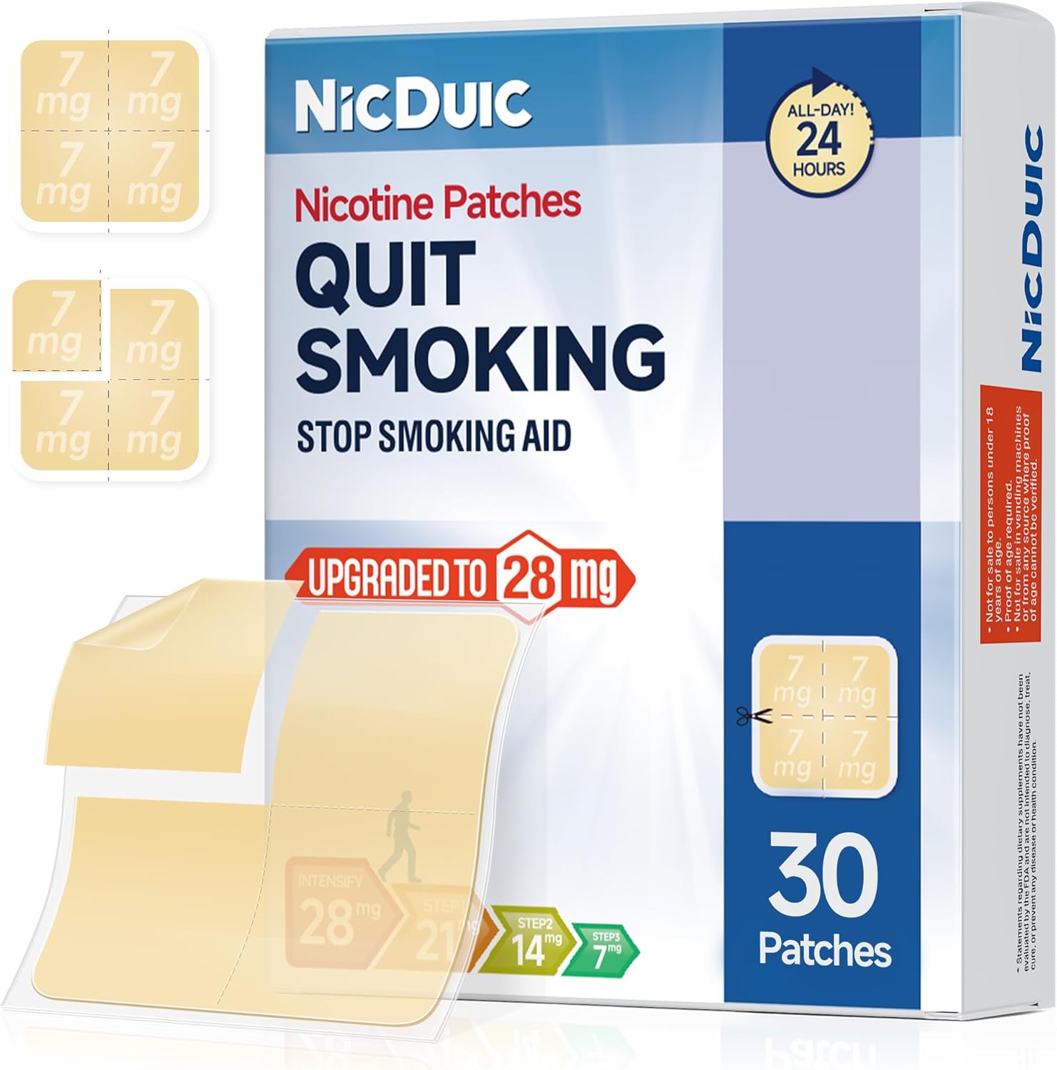 Nicotine Patches Upgrade 28mg, Adjustable 4-Piece Design 7mg/14mg/21mg/28mg, Transdermal System Stop Smoking Patch. All Step Stop Smoking Aids That Work 24h-30 Count - Amazon product rated Grade A