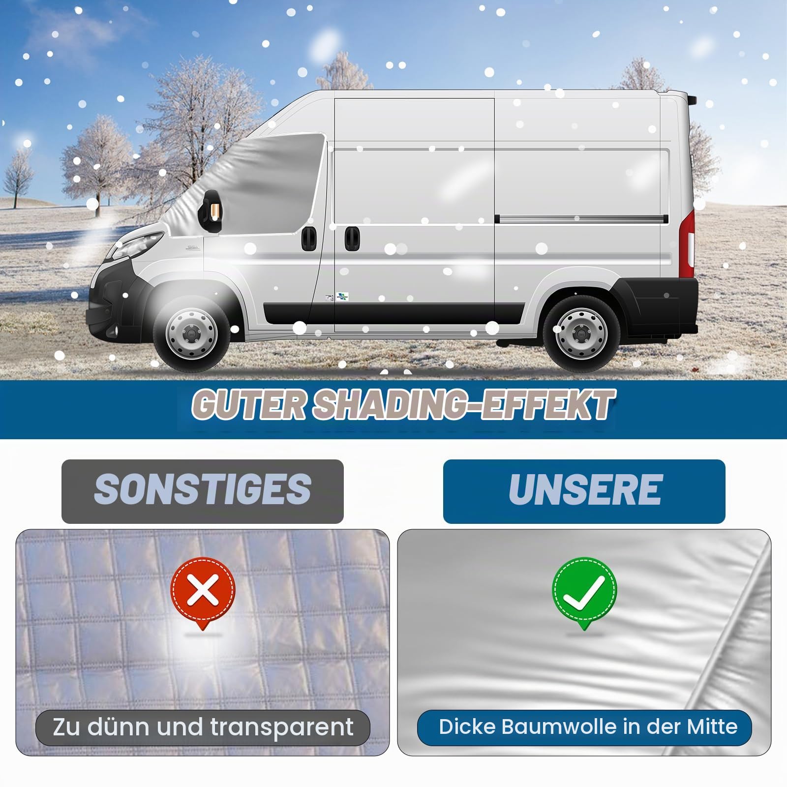 MaxAwe für FIAT Ducato 2006-2024 Auto Windschutzscheiben Abdeckung, Wasserdicht Sonnenschutz Frontscheibe Thermomatten, Blackout Anti-UV/Frost/Ice/Staub Wrap Cover Sonnenblenden für Frontscheibe