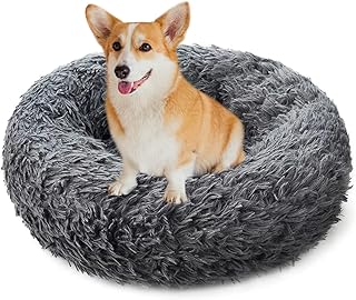 Calming Dog Bed & Cat Bed, Anti-Anxiety Donut Dog Cuddler Bed, Warming Cozy Soft Cat Round Bed, Fluffy Dog Cat Cushion Bed for Small Medium Dogs and Cats, Machine Washable, Non-Slip