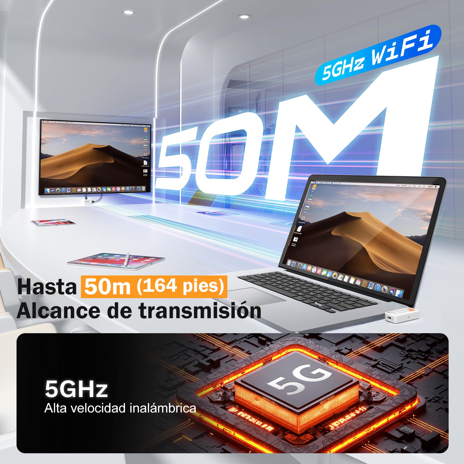 Lemorele Transmisor y Receptor Inalámbrico USB-C, 50 m Plug & Play, HDMI 5G para Transmisión de Vídeo y Audio a Monitor/Proyector
