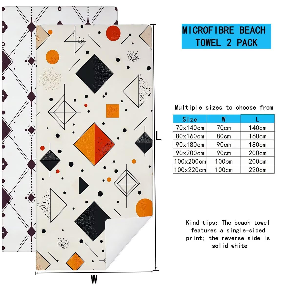 Telo Mare Microfibra, Telo Mare Grande 100x220cm 2 Pezzi, Asciugamano Palestra Donna Asciugatura Rapida, Antisabbia Asciugamano Microfibra, Leggero Asciugamani Palestra per Regalo (Geometria) -4242
