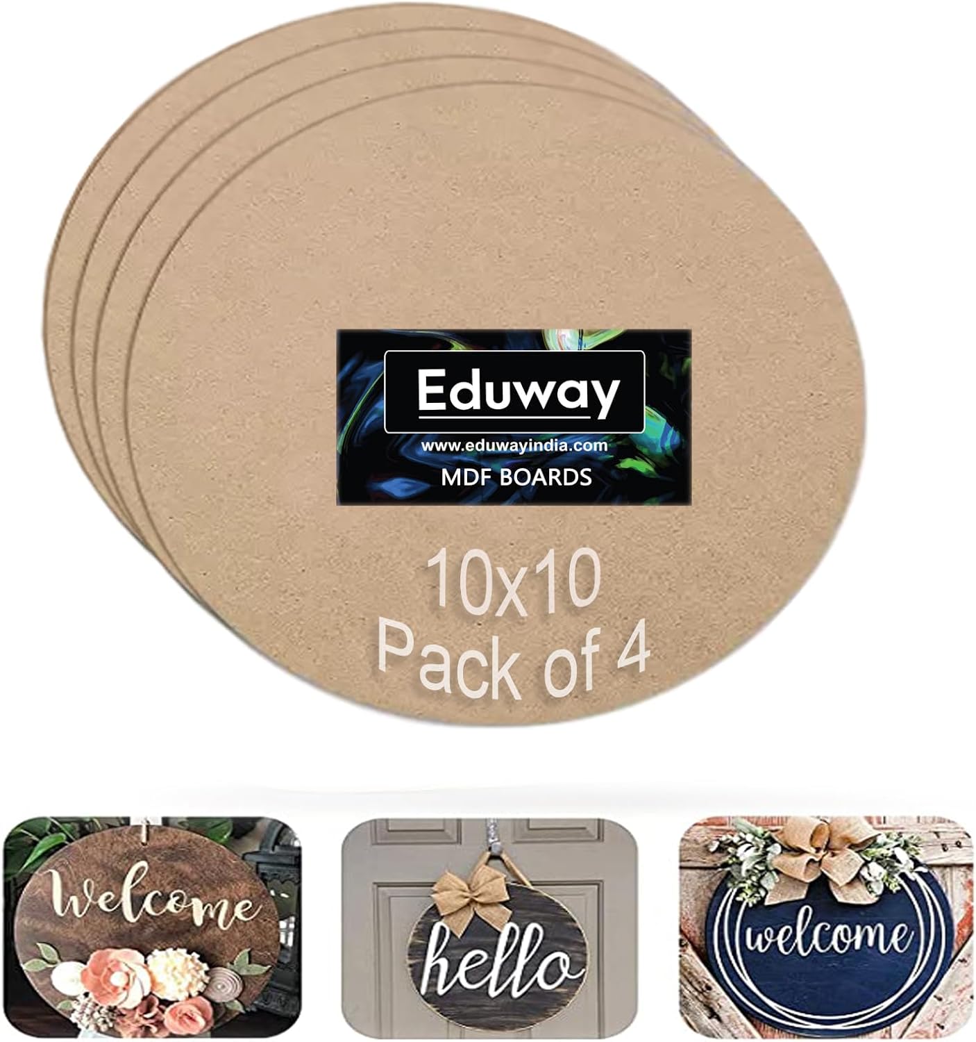 Eduway® 10 Inch Round MDF Board for Mandala, Lippan, Resin Art & Craft, 4mm Thick,Pof 6 Premium Cardboard Material for Artists, Art & Craft - Hard Cutout in Small and Large Sizes (25x25 cms)