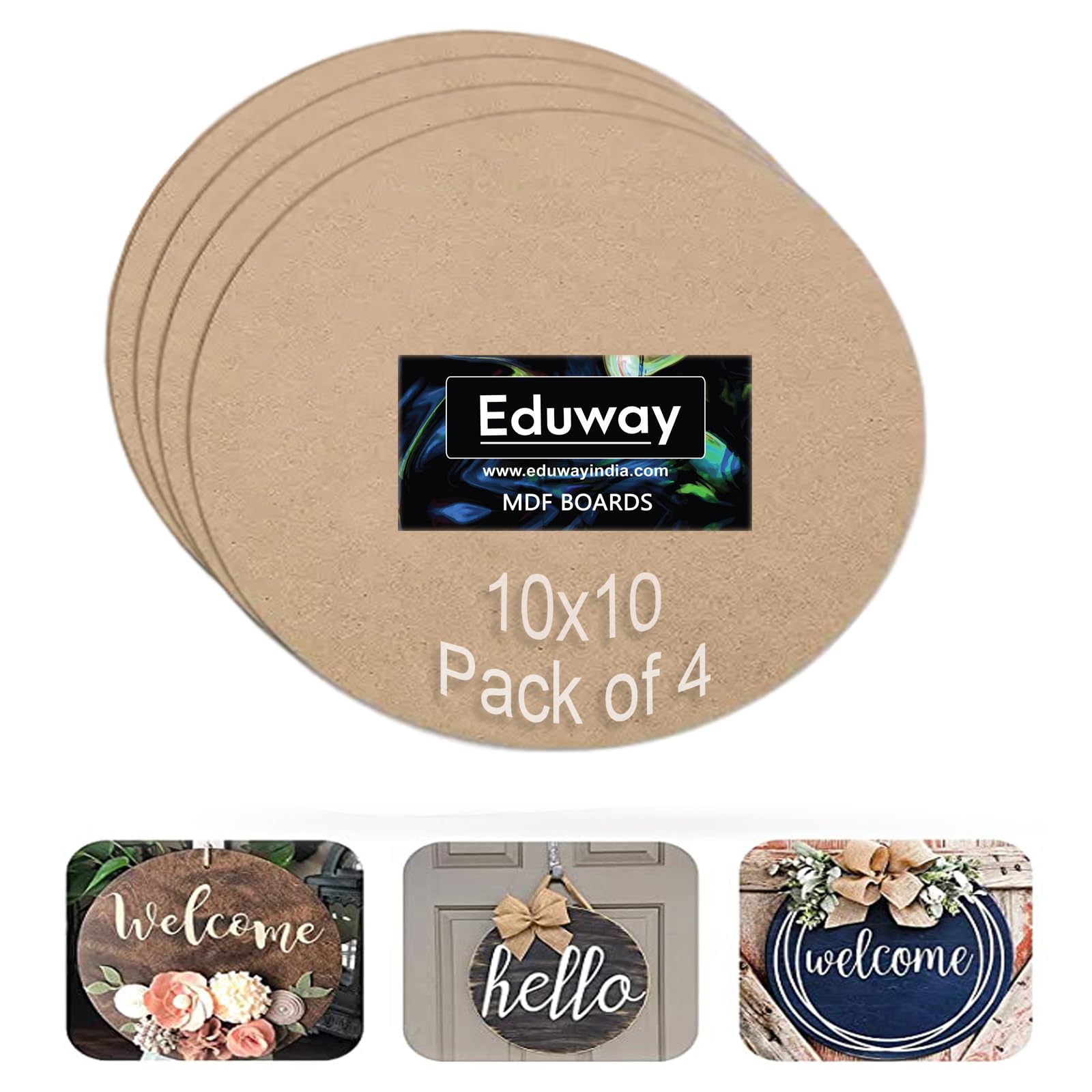 Eduway® 10 Inch Round MDF Board for Mandala, Lippan, Resin Art & Craft, 4mm Thick,Pof 4 Premium Cardboard Material for Artists, Art & Craft - Hard Cutout in Small and Large Sizes (25x25 cms)-image-35