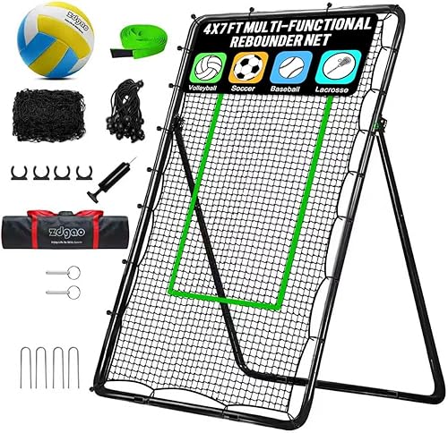 Miniatura 10 de Volleyball Rebounder Net with Volleyball, Bungee Cords,Carry Bag and Neon Target, 5 Adjustable Angles Bounce Back Net for Volley