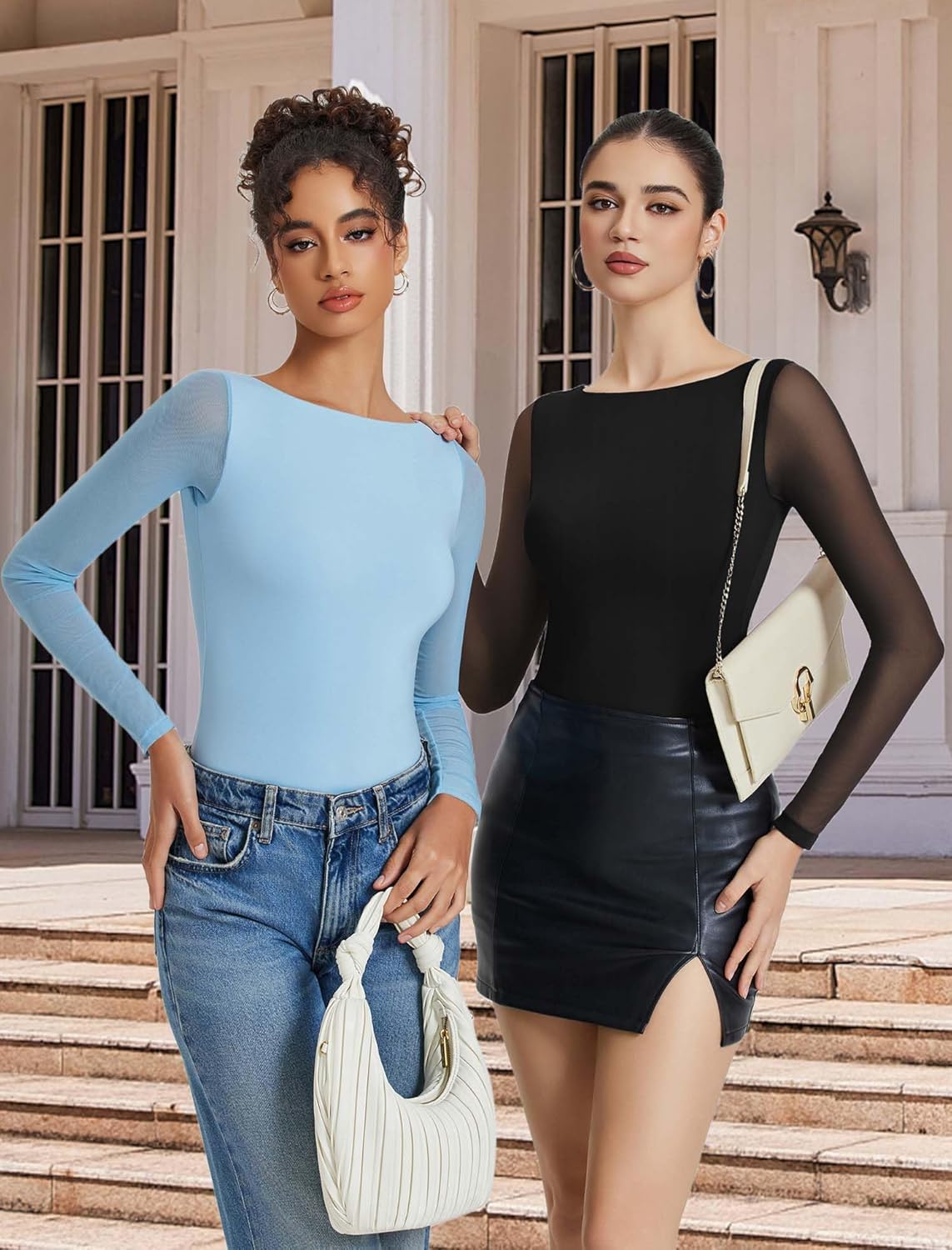 Avidlove Women Long Sleeve Body Suits Mesh Boat Neck Shapewear Bodysuit Crew Neck Leotards Going Out Tops Fall Outfits - Image 5