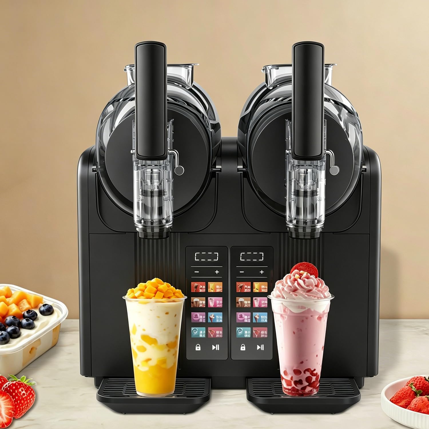 XueFulxion 2L Dual Bowl Slushy Maker, Self-Clean Slush Machine Black