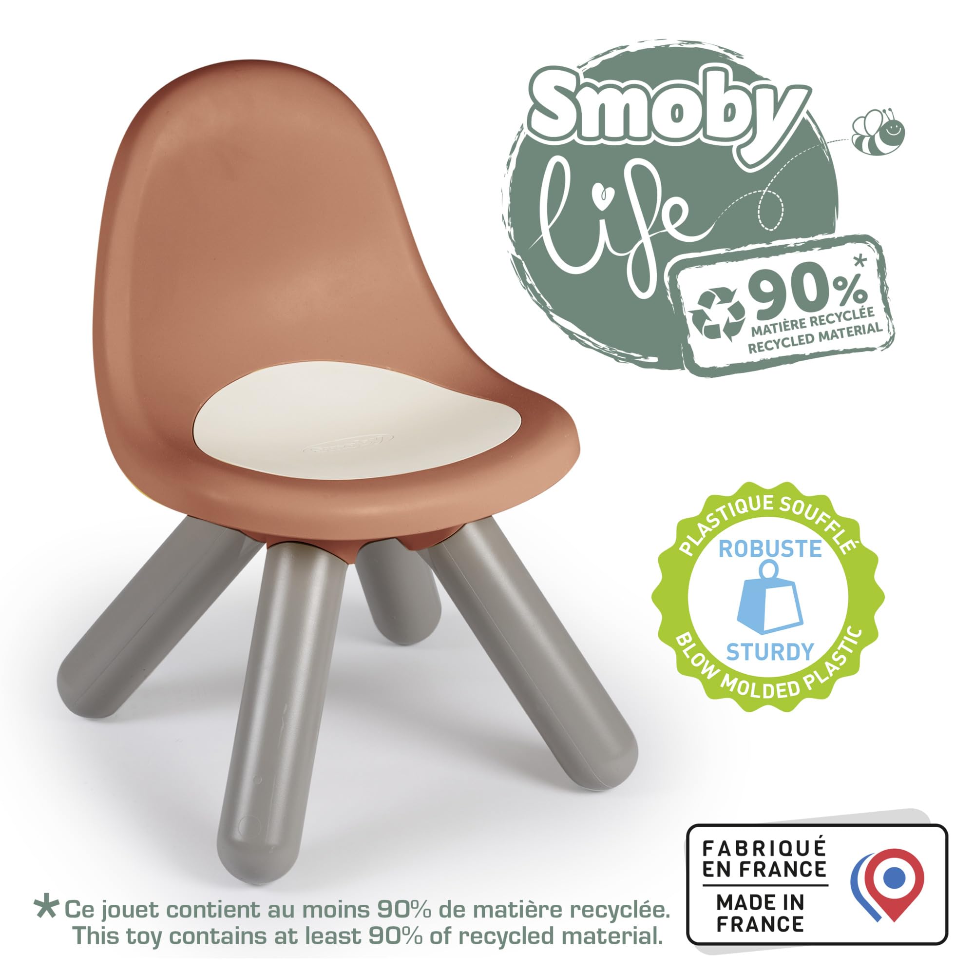Smoby - Sedia color terra cotta Life Kid, plastica riciclata, rispetto ambiente, per bambini dai 18 mesi, portata max 50 Kg, 7600880122