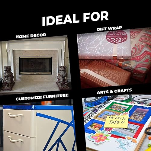 Miniatura 3 de WOD MPFT2 Cinta de película de poliéster metalizada Mylar dorada con adhesivo acrílico, 3.8 cm x 65.8 m. Cinta dorada vibrante de espejo, cinta