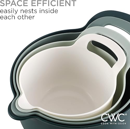 Vista 31 de COOK WITH COLOR Nesting - Juego de cuencos de plástico para mezclar con boquillas y asas, color rosa, 4 piezas antideslizantes