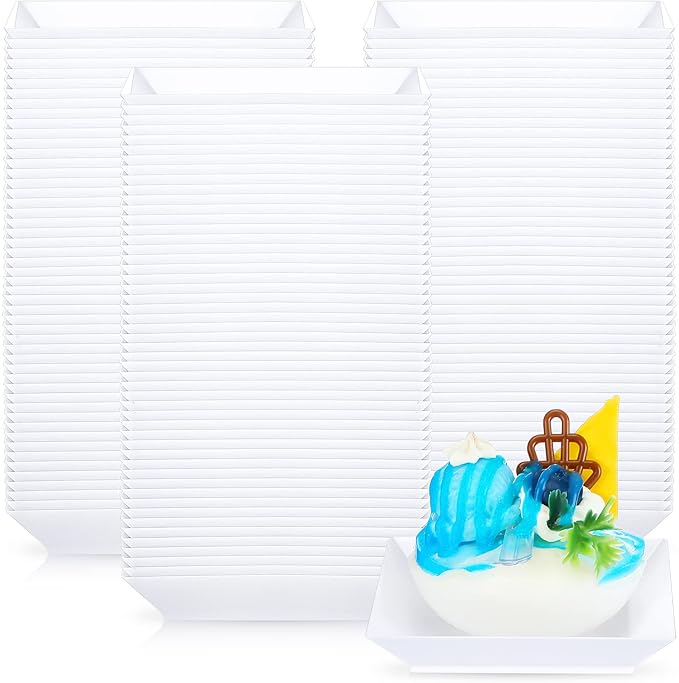100 Pcs Square Plates Set, 3.6 Inch, Plastic Dessert Plates