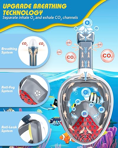 Miniatura 7 de QingSong Máscara de esnórquel para niños de cara completa, juego de esnórquel con soporte para cámara, plegable, vista panorámica de 180 grados,