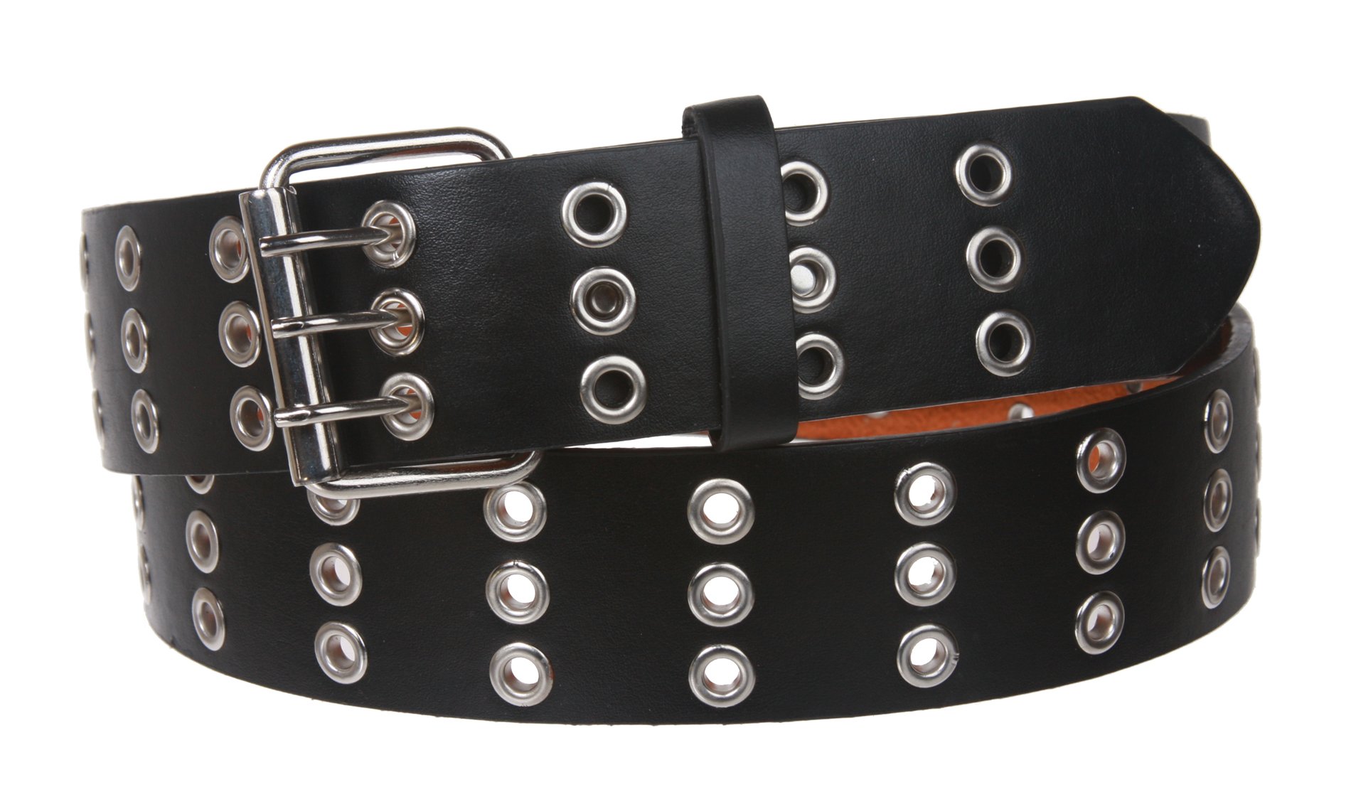 Three Row Grommets Fashion Jean Belt, Black | L 38~40