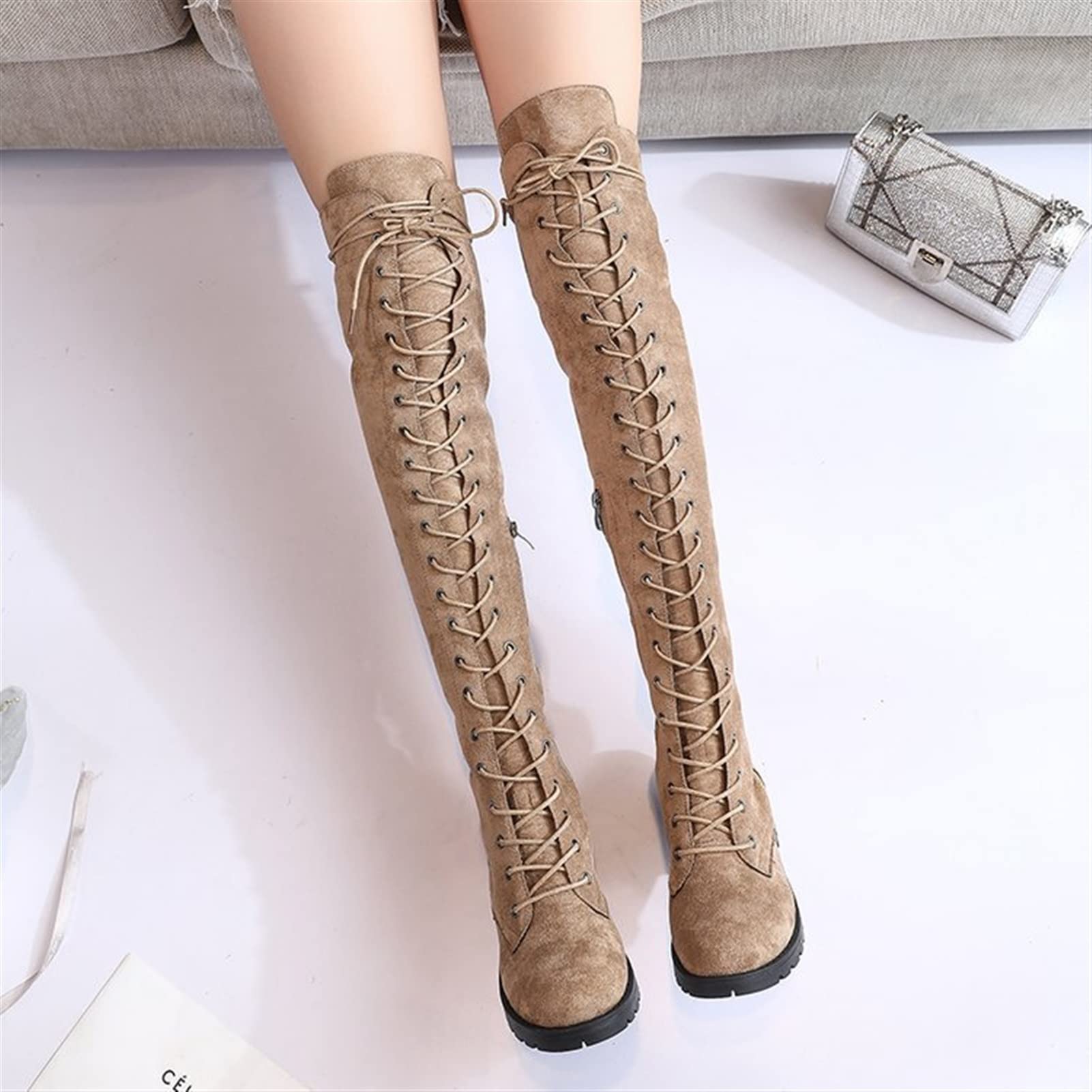 Amazon.com: YDYCG Sexy Ladies Lace Up Over The Knee Boots Plus