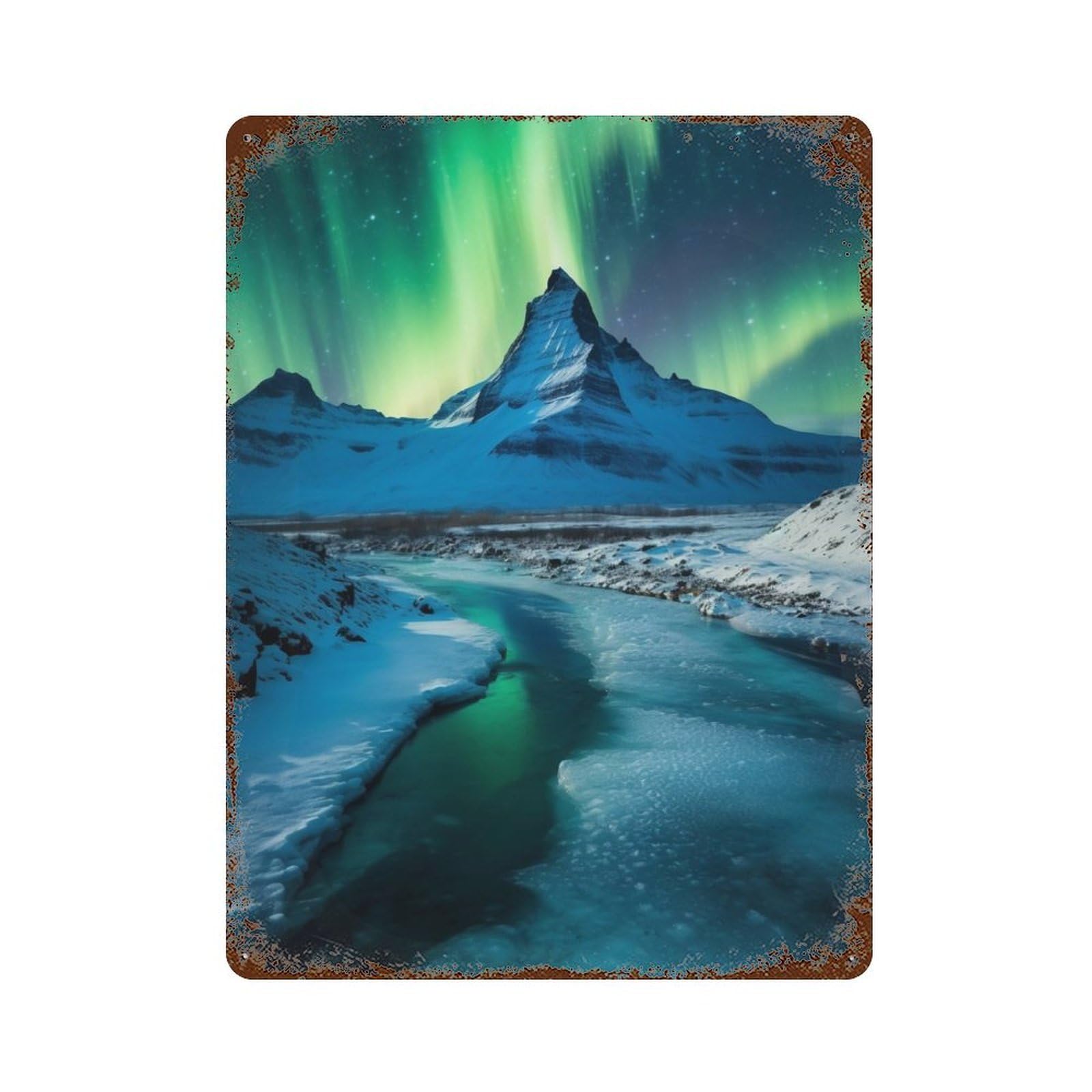 Green Aurora Borealis Decorative Tin Sign 15.7"x11.8", for Bistro, Counter And Cafe Decor, Classic Wall Plaque