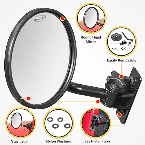 Miniatura 5 de Quadratec Quick Release Mirrors with Round Head, Pair of 2 - Fits Jeep Wrangler TJ & JK 2-Door and 4-Door 1997-2018 - Fits Jeeps When Doors are Off