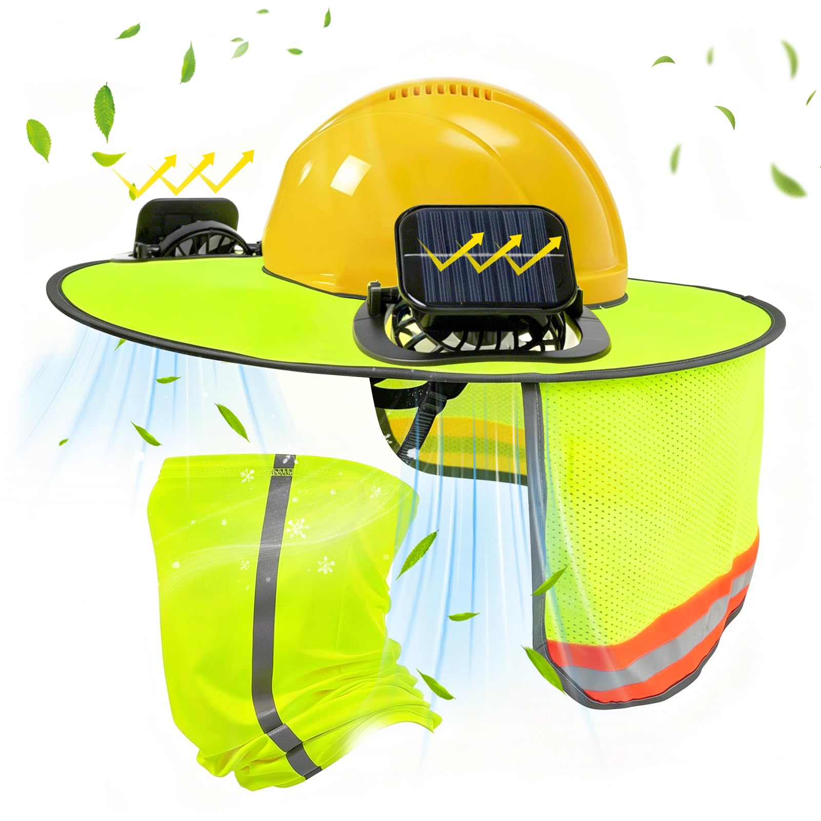 1 Set Schutzhelm-Sonnenschutz mit Solar-Ventilator, Hart-Hut-Sonnenschutz-Schutzhelm HI-VIZ mit breiter Krempe & Nackenschutz, Cooling Mesh, kontrastierende Reflexstreifen, Helmzubehör