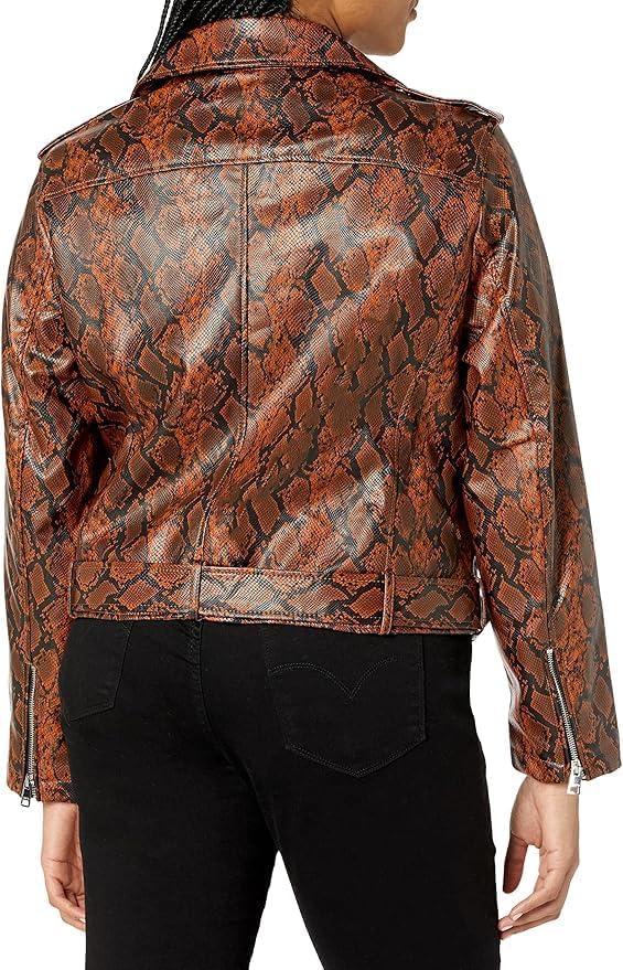 Levi's Women's Faux Leather Belted Motorcycle Jacket (Standard and Plus Sizes), Natural Snake, 1X - Image 4